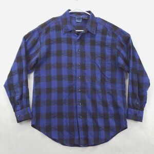Gitano Shirt Mens Large Blue Black Plaid Rayon Long Sleeve Classic Button-Up